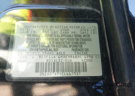 2014 Nissan Sentra Sv из США, поврежденный, VIN 3N1AB7AP5EL667937